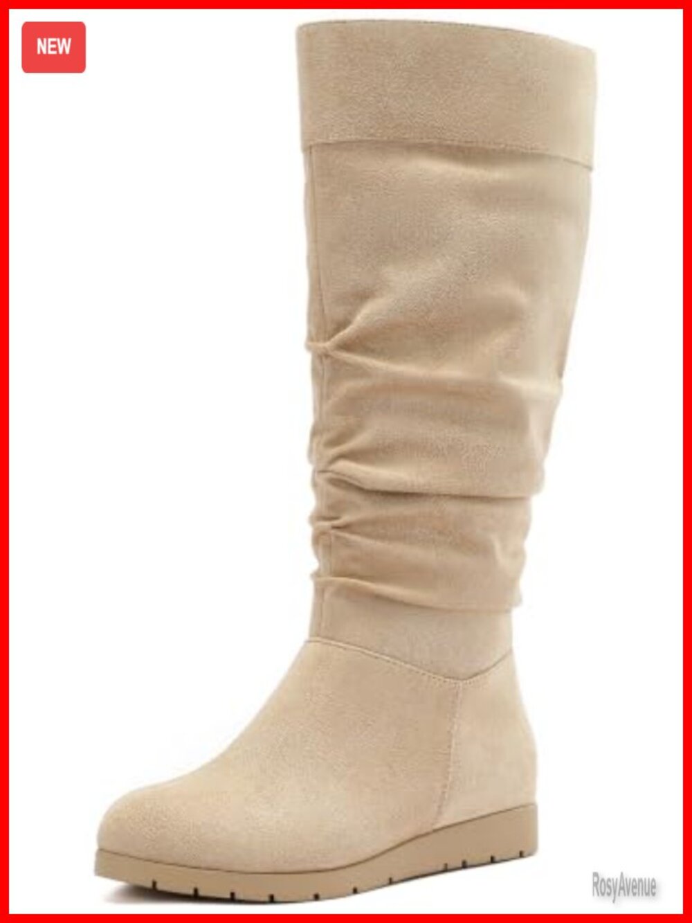 Wide Calf Knee High Boots Slouchy Faux Suede Wedge Boots
